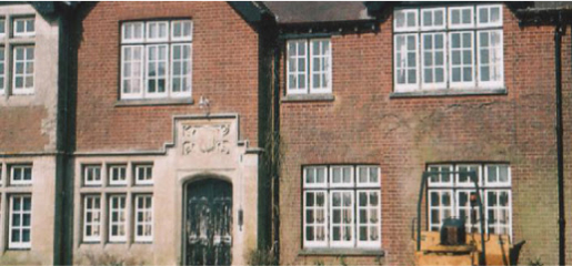 A large red brick building.