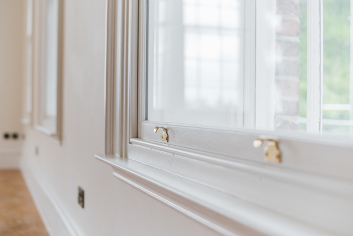 A room window featuring glazing retrofitting.